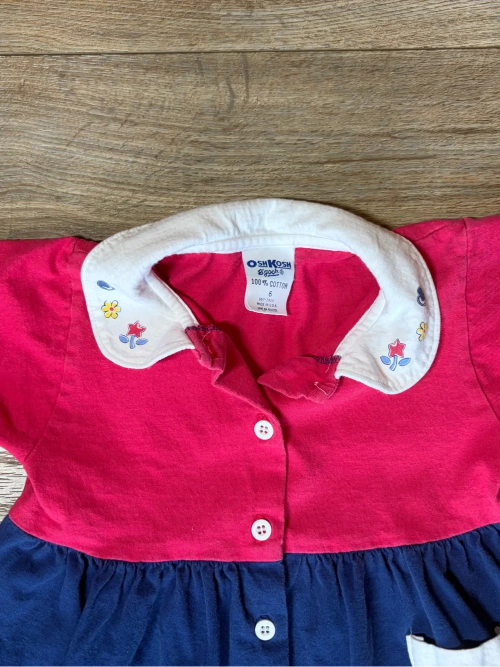 Vintage 90s OshKosh B'gosh Colorblock Dress Pink Blue Embroidered Collar Pocket